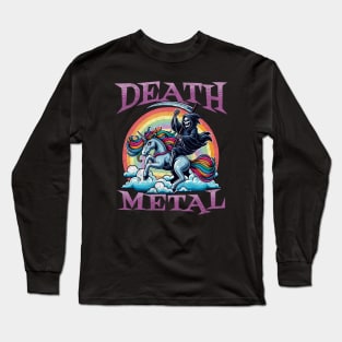 Grim Reaper Riding Unicorn - Funny Rainbow Clouds Death Metal Long Sleeve T-Shirt